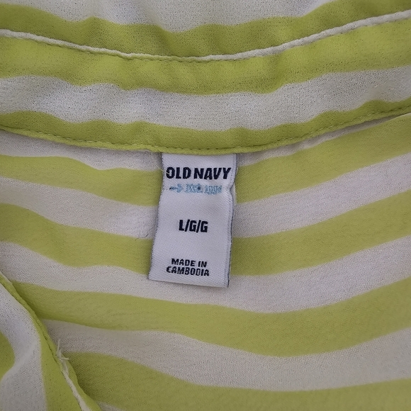 Old Navy Neon Green White Striped Secretary Blouse Top Size L - Picture 8 of 8